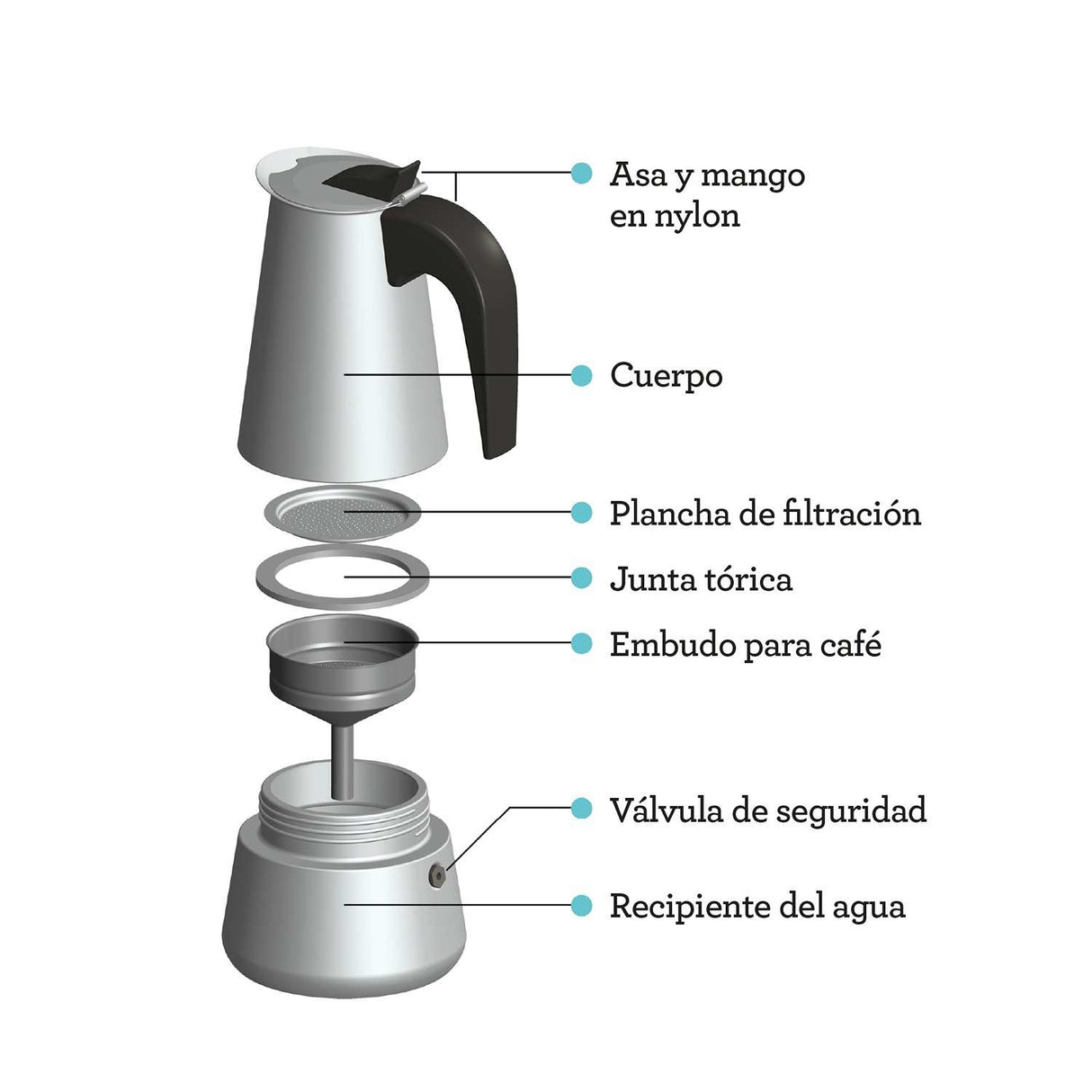 Cafetera Italiana Chá e Café Acero 11x18cm para 350 Mililitros con Filtro - Utensilios y Accesorios | Bylmo