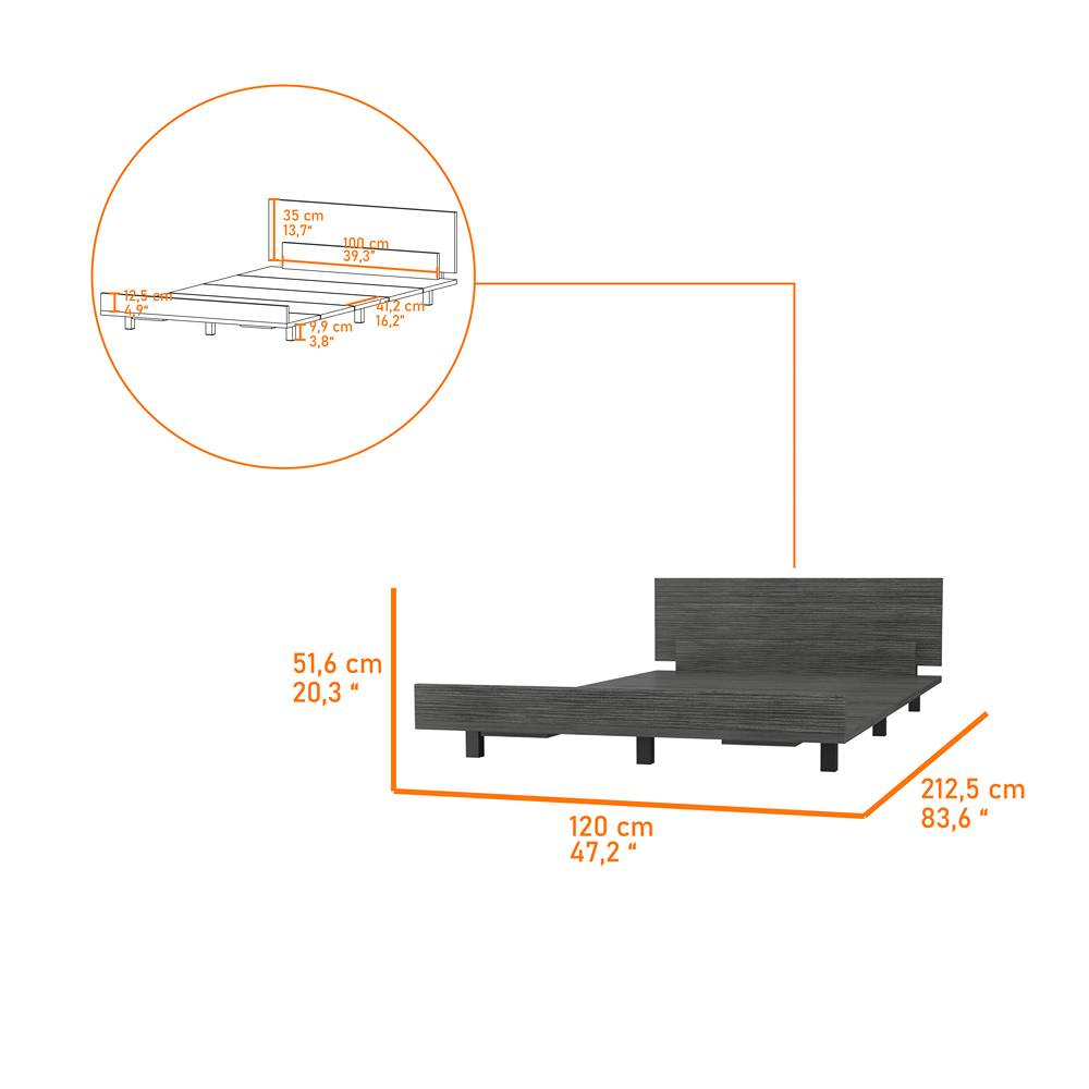 Cama Kaia 120 cm Roble Gris Para Colchón Sencillo 100 cm - Camas | Bylmo