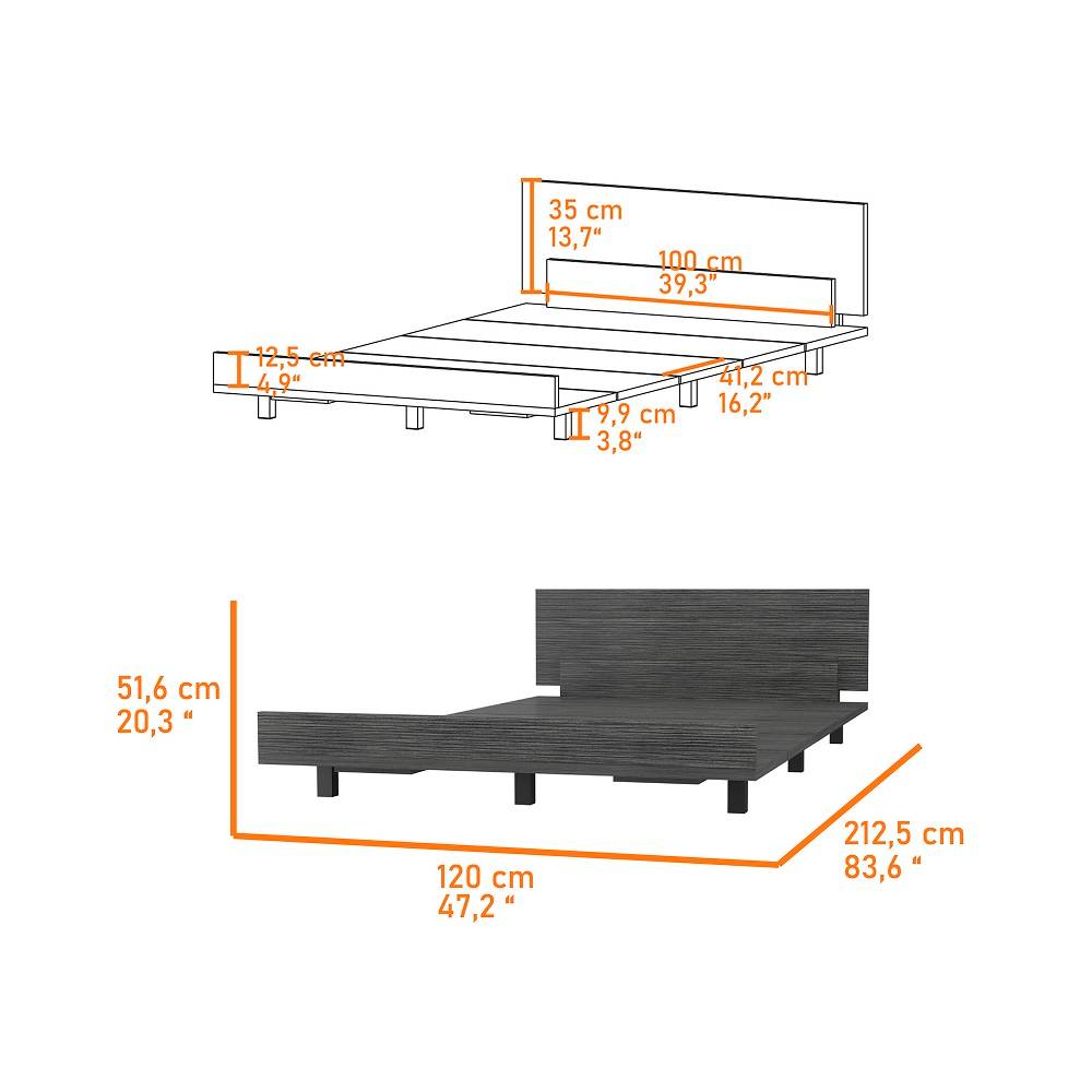 Cama Kaia 120 cm Roble Gris Para Colchón Sencillo 100 cm - Camas | Bylmo