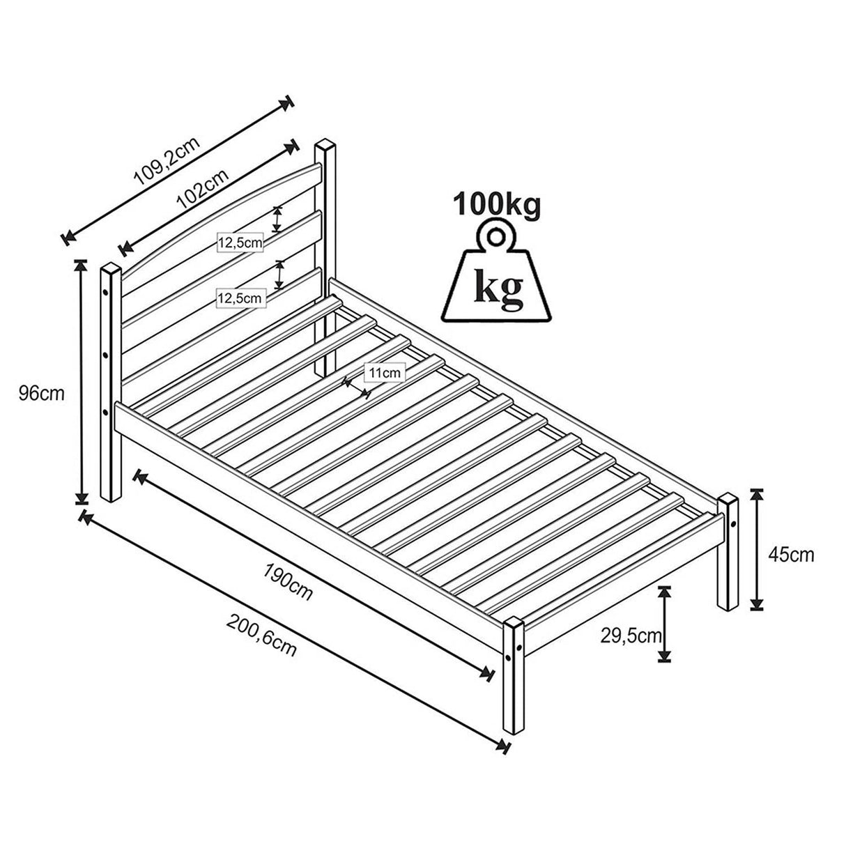 Cama Kazan Sencilla 100 cm Acacia - Camas y Cabeceros | Bylmo