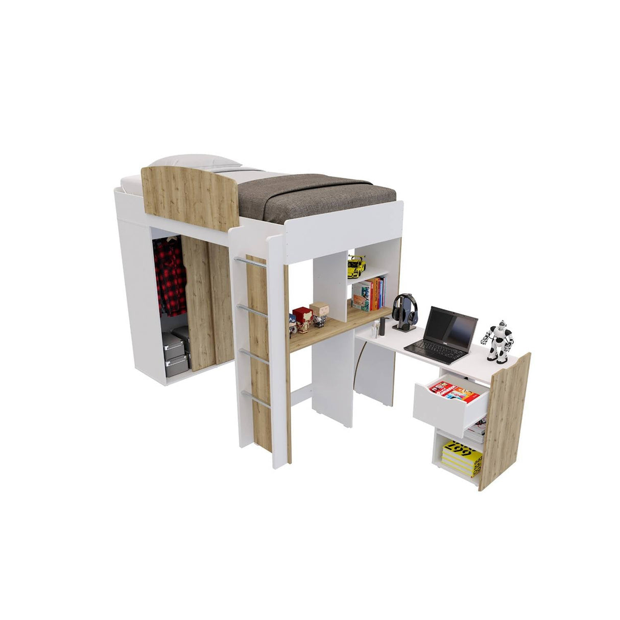 Camarote Multifuncional Con Closet Repisa Y Escritorio Extensible - Duna - Camas y Cabeceros | Bylmo