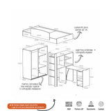 Camarote Multifuncional Con Closet Repisa Y Escritorio Extensible - Duna - Camas y Cabeceros | Bylmo