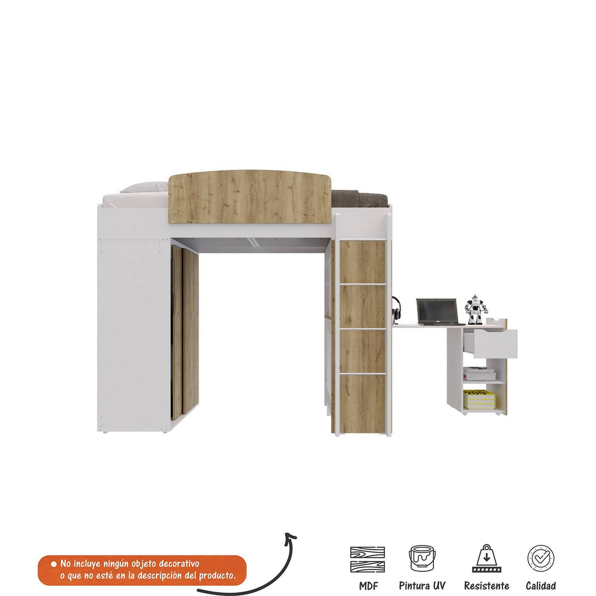 Camarote Multifuncional Con Closet Repisa Y Escritorio Extensible - Duna - Camas y Cabeceros | Bylmo