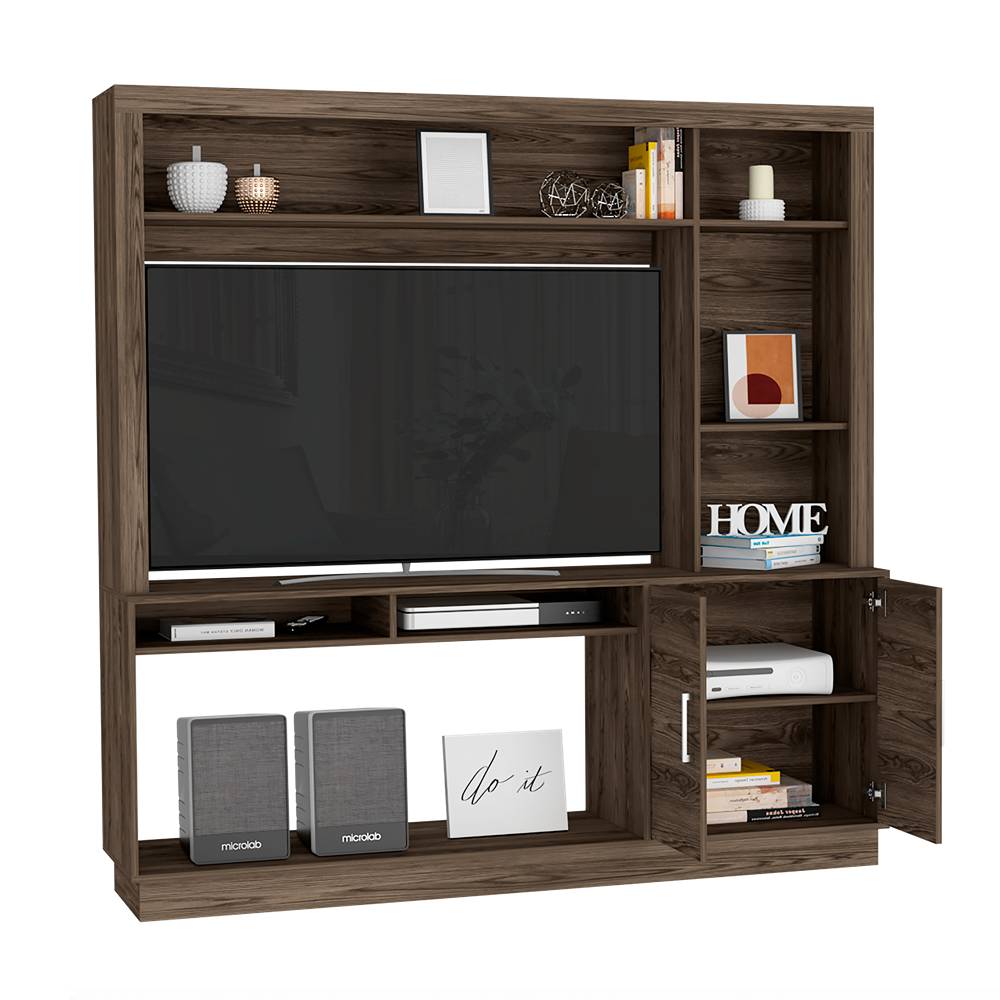 Centro de Entretenimiento Cantabria Coñac 180x180cm Para TV Hasta 55 Pulgadas con Un Cajón - Muebles para TV | Bylmo