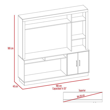 Centro de Entretenimiento Cantabria Coñac 180x180cm Para TV Hasta 55 Pulgadas con Un Cajón - Muebles para TV | Bylmo