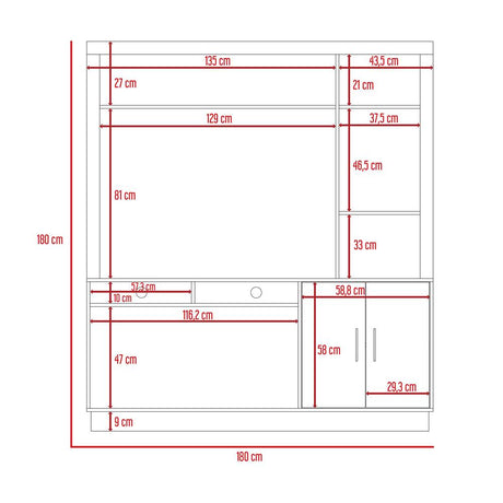 Centro de Entretenimiento Cantabria Coñac 180x180cm Para TV Hasta 55 Pulgadas con Un Cajón - Muebles para TV | Bylmo