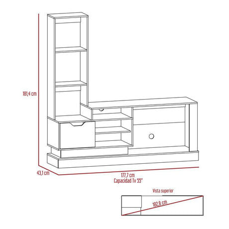 Centro de Entretenimiento Blake Duna y Blanco 177.7x181.4cm para TV Hasta 55 Pulgadas con Ranuras para Cables y con Ocho Compartimientos - Muebles para TV | Bylmo