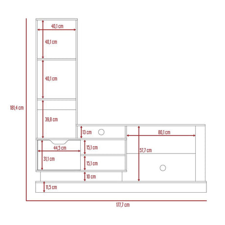 Centro de Entretenimiento Blake Duna y Blanco 177.7x181.4cm para TV Hasta 55 Pulgadas con Ranuras para Cables y con Ocho Compartimientos - Muebles para TV | Bylmo