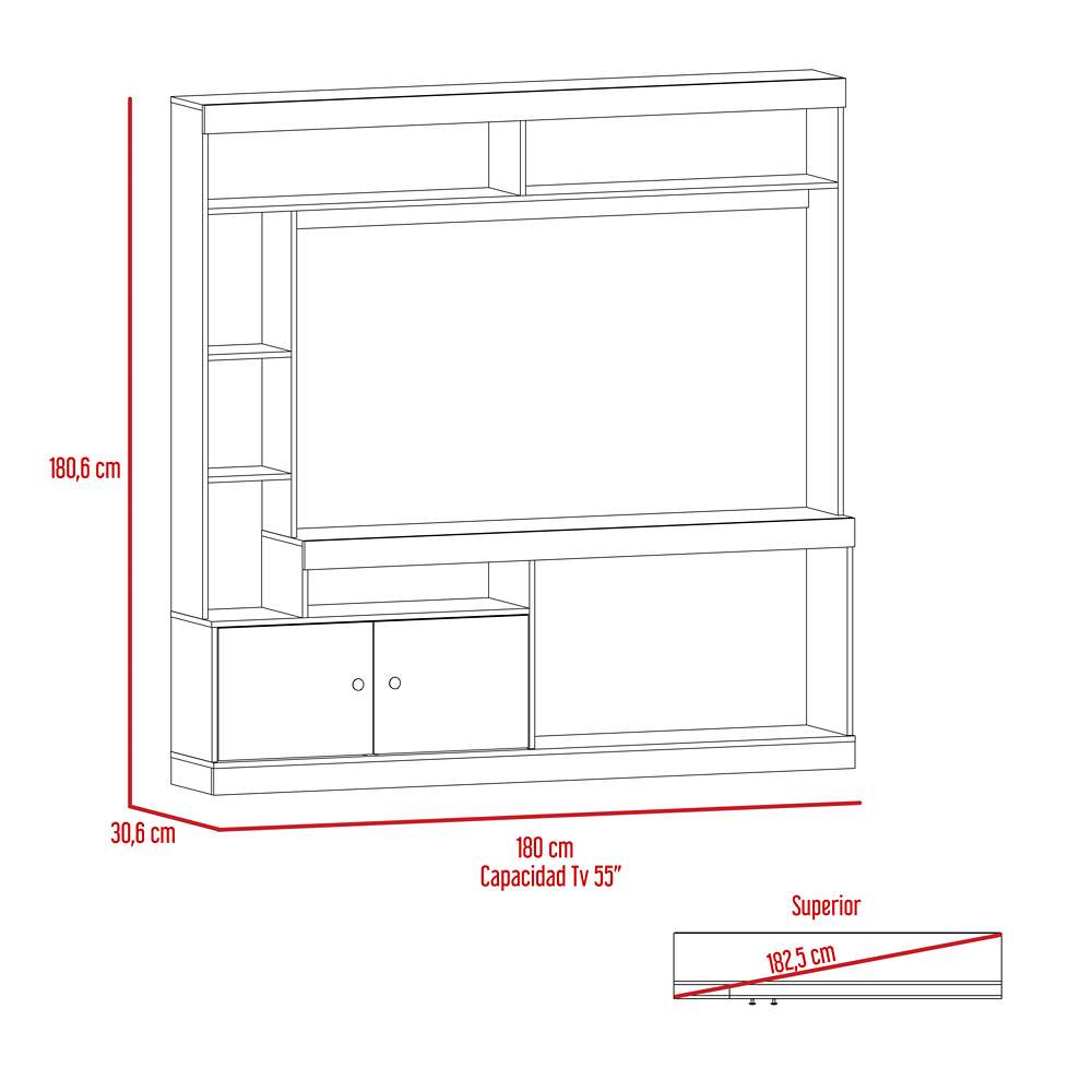 Centro de Entretenimiento Dante Duna y Gales 180 cm con Dos Puertas - Muebles para TV | Bylmo