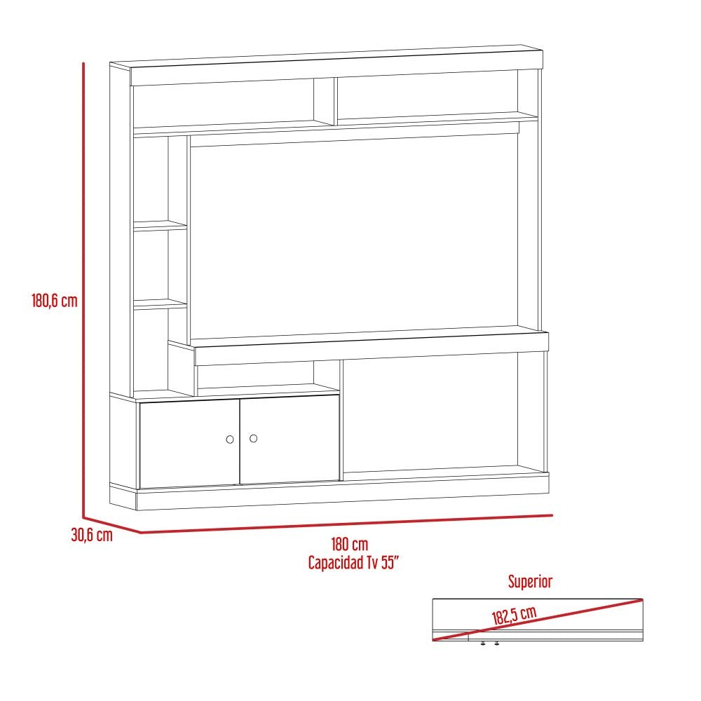 Centro de Entretenimiento Dante Habano y Miel 180 cm con Dos Puertas - Muebles para TV | Bylmo