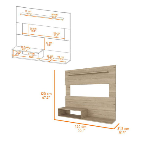 Panel de TV Beijing Rovere 140x120cm Para TV Hasta 55 Pulgadas sin Cajones - Muebles para TV | Bylmo