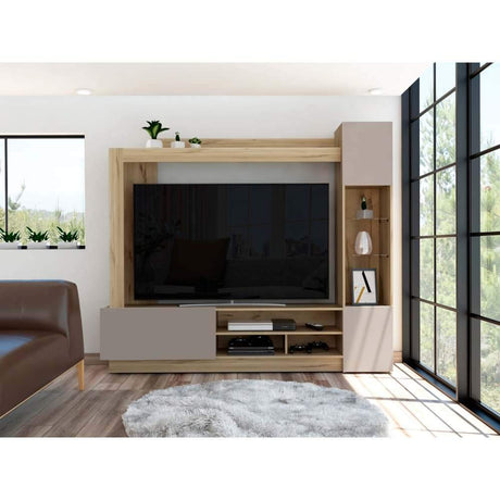 Centro de Entretenimiento Nizza Duna y Taupe 204x175.4cm para TV Hasta 65 Pulgadas y con Nueve Compartimientos - Muebles para TV | Bylmo
