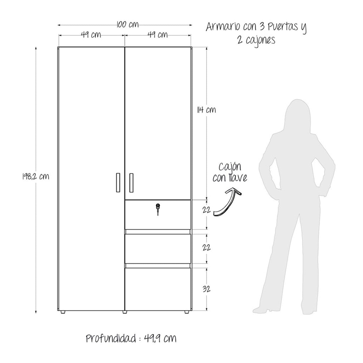 Closet Aquiles Caramelo 100x198cm con 2 Cajones con 2 Entrepaños - Closets | Bylmo