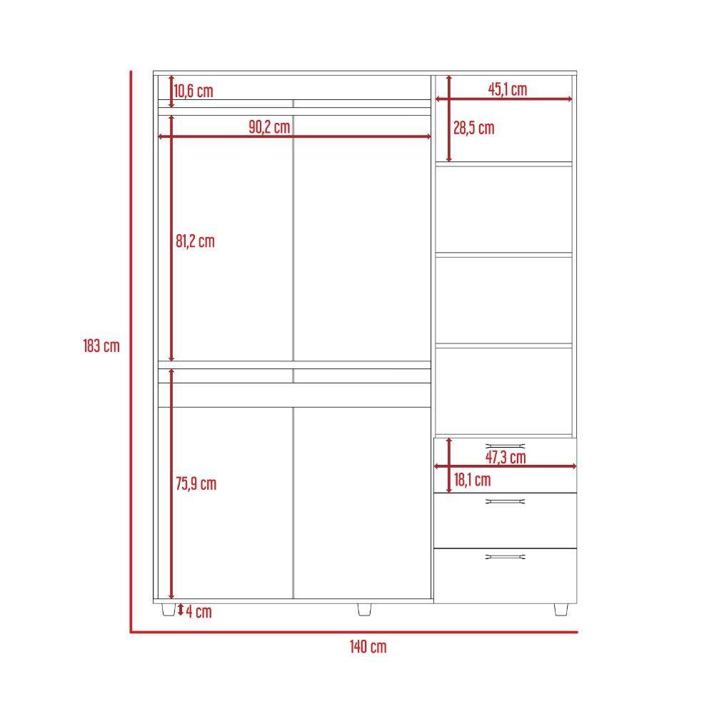 Closet Arizona Rovere 140x183cm con 3 Cajones con 3 Entrepaños - Closets | Bylmo