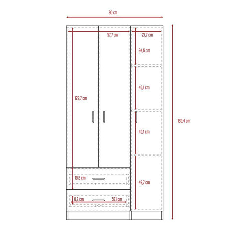 Closet Austral Duna 90x180cm con 2 Cajones con 3 Entrepaños - Closets | Bylmo