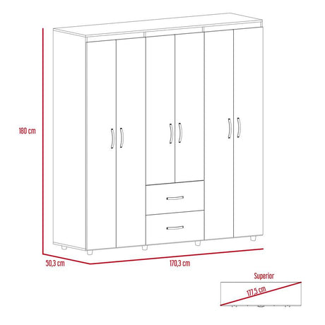 Closet Bariloche Milan 170x180cm con 2 Cajones con 5 Entrepaños - Closets | Bylmo