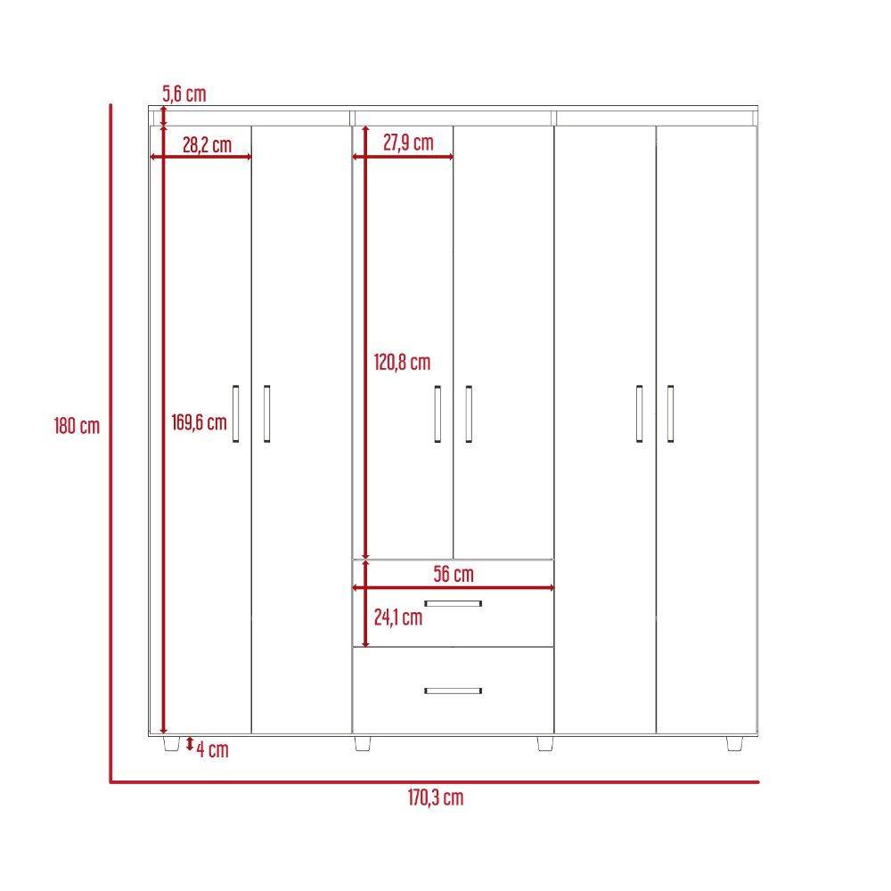 Closet Bariloche Rovere 170x180cm con 2 Cajones con 4 Entrepaños - Closets | Bylmo