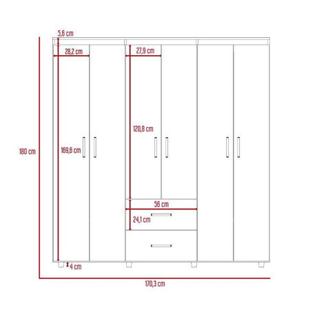 Closet Bariloche Rovere 170x180cm con 2 Cajones con 4 Entrepaños - Closets | Bylmo