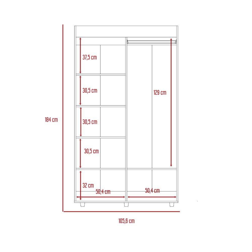 Closet Bennet Rovere 105 cm con Espejo y Dos Puertas - Closets | Bylmo
