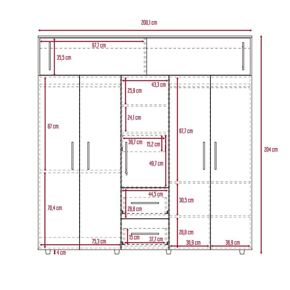 Closet Bigaf Caramelo 200 cm con Siete Puertas y Tres Cajones - Closets | Bylmo