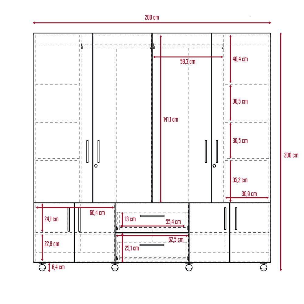 Closet Cantelmo Rovere 200 cm con Ocho Puertas y Dos Cajones - Closets | Bylmo