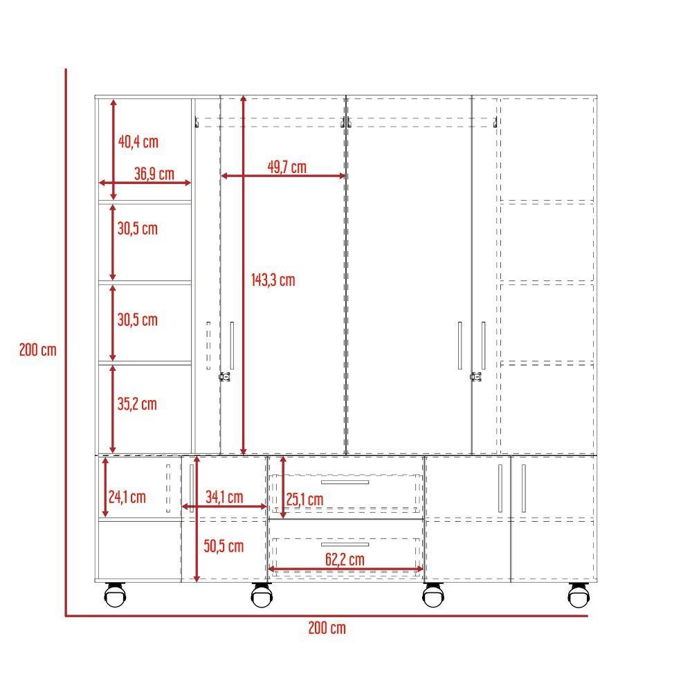 Closet Confort Miel 200 cm con Ocho Puertas y Dos Cajones - Closets | Bylmo