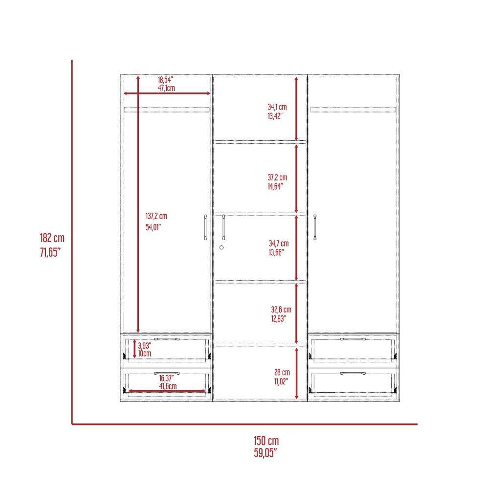 Closet Dominic Wengue 150 cm con Tres Puertas y Cuatro Cajones - Closets | Bylmo