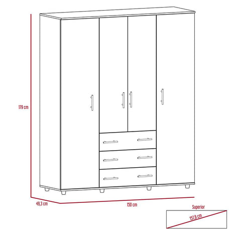 Closet Fontan Bellota 150 cm con Cuatro Puertas y Tres Cajones - Closets | Bylmo