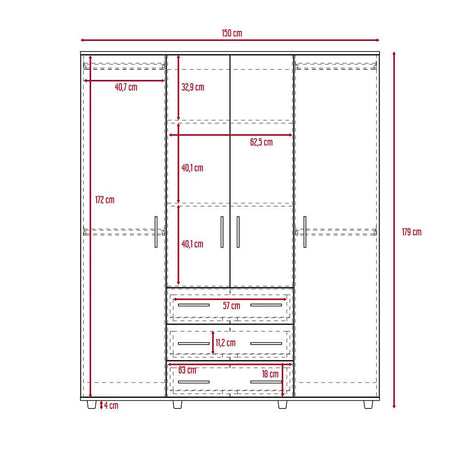 Closet Fontan Bellota 150 cm con Cuatro Puertas y Tres Cajones - Closets | Bylmo