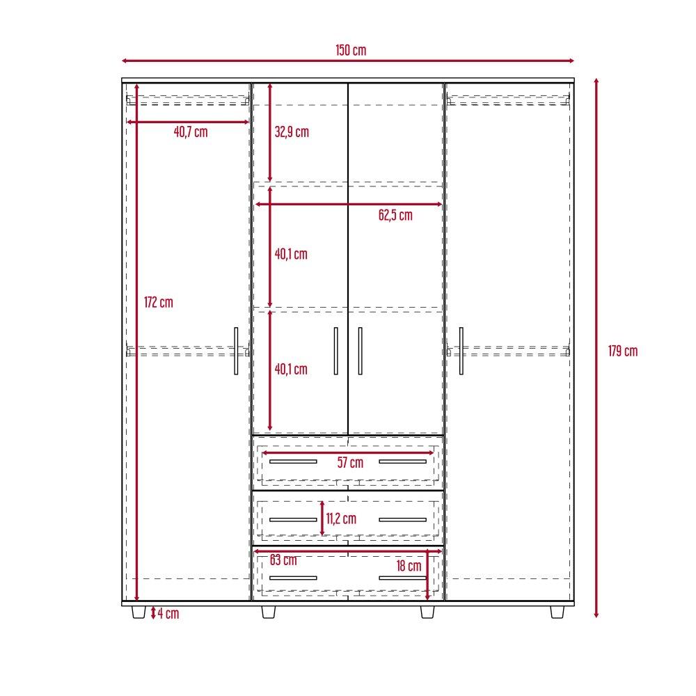Closet Milan y Blanco 150x179cm con 6 Cajones con 2 Entrepaños - Closets | Bylmo