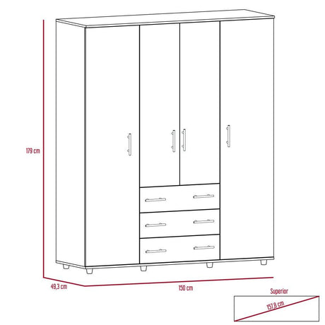 Closet Milan y Blanco 150x179cm con 6 Cajones con 2 Entrepaños - Closets | Bylmo