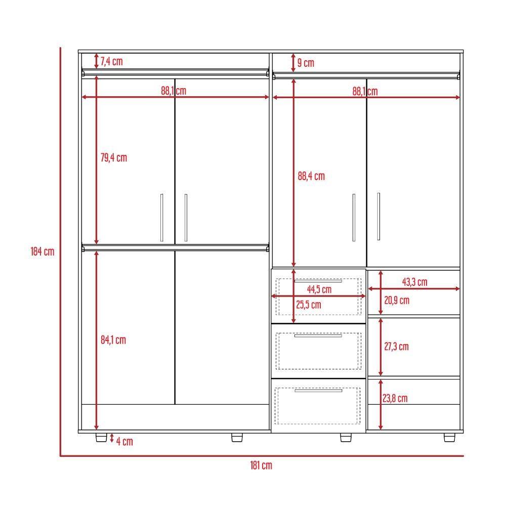 Combo Closet y Silla Bar Harlem Duna 180 cm con Cuatro Puertas y Tres Cajones - Closets | Bylmo