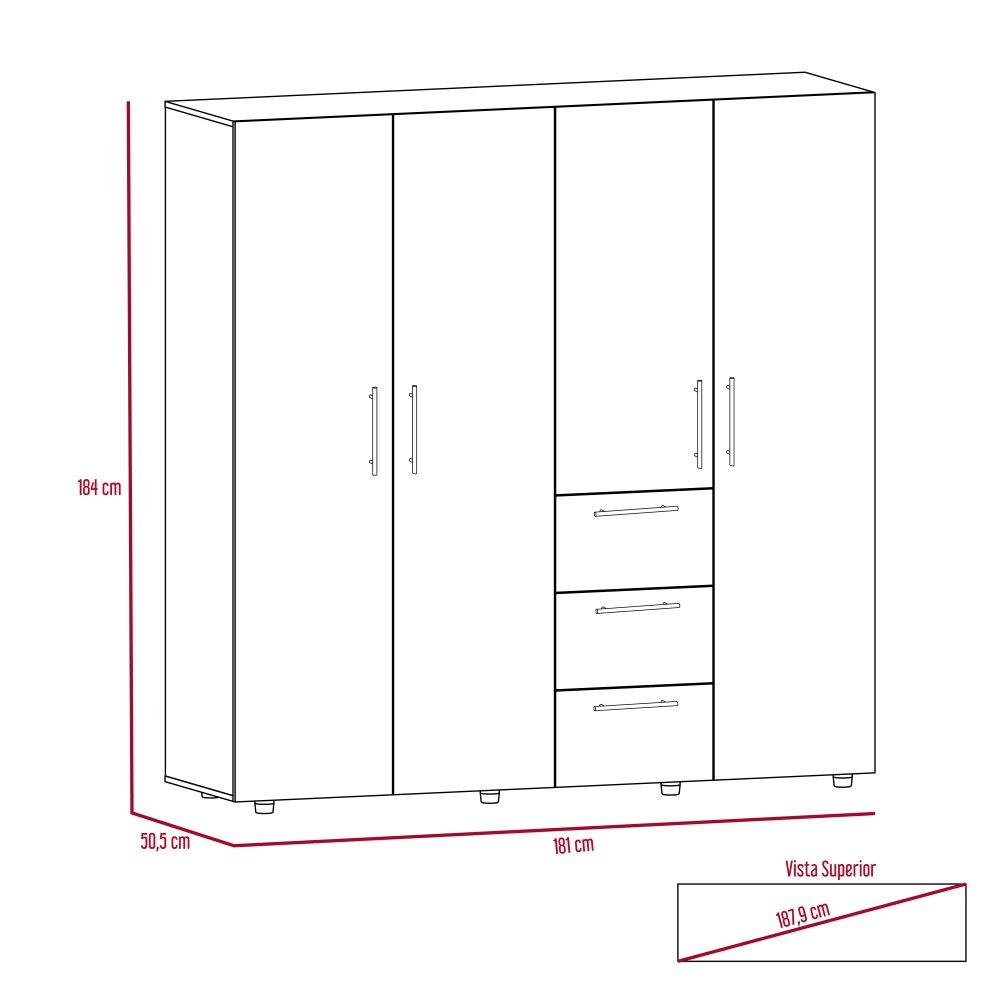 Closet Harlem Duna 180 cm con Cuatro Puertas y Tres Cajones - Closets | Bylmo