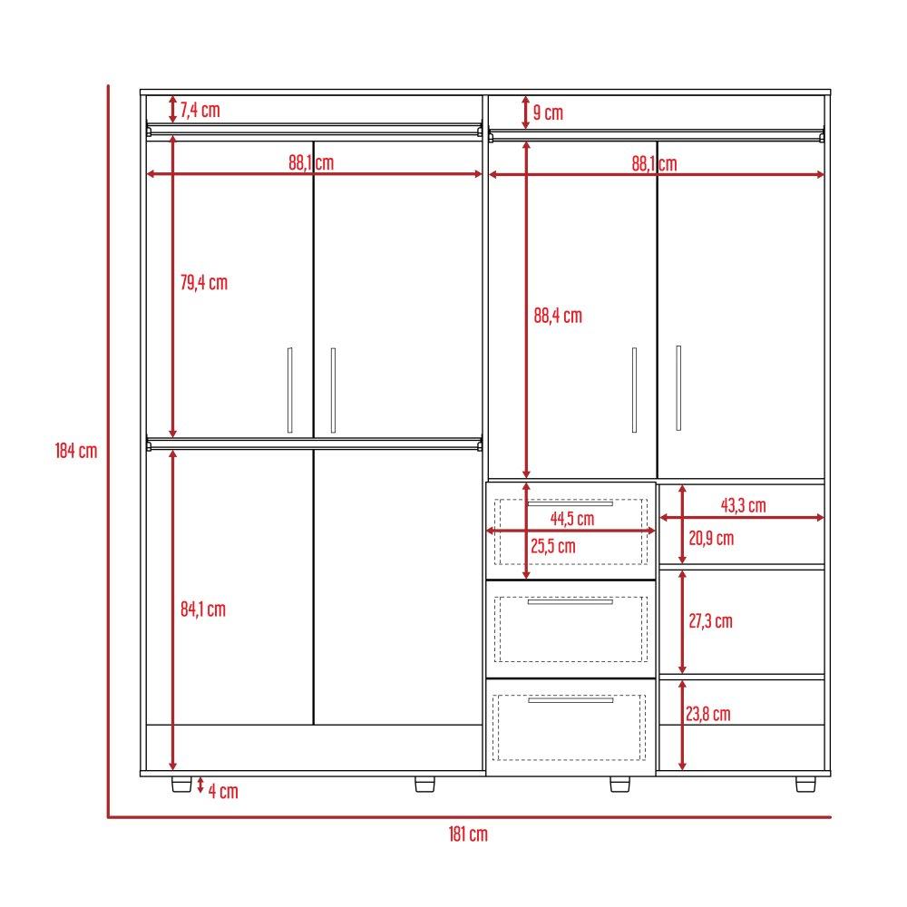 Closet Harlem Duna 180 cm con Cuatro Puertas y Tres Cajones - Closets | Bylmo