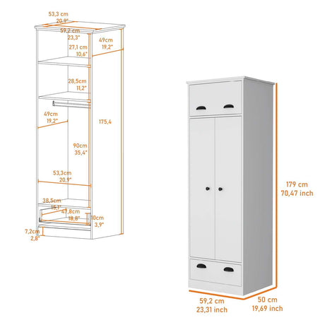 Closet Blanco 59x179cm con 2 Cajones con 1 Entrepaños - Closets | Bylmo