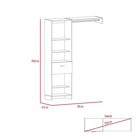 Closet Manchester Blanco 150x210cm con 1 Cajones con 3 Entrepaños - Closets | Bylmo