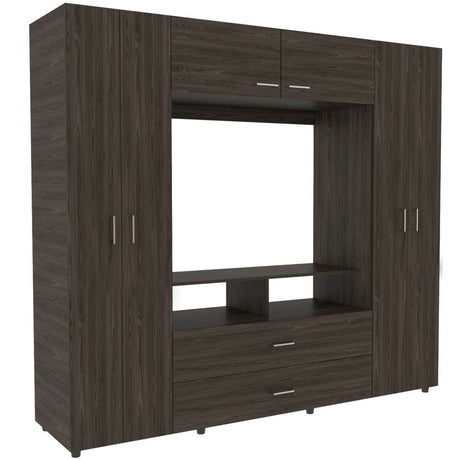 Closet Manila Coñac 198.4x179.9cm con 2 Cajones con 3 Entrepaños con Espacio para TV - Closets | Bylmo