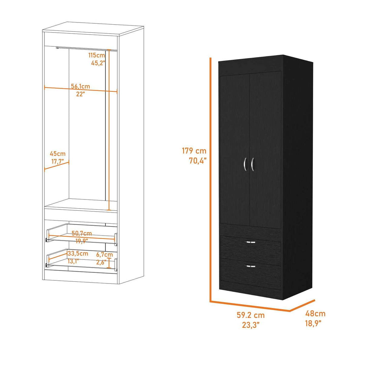 Closet Nocturne Wengue 59 cm con Dos Puertas y Un Cajón - Closets | Bylmo