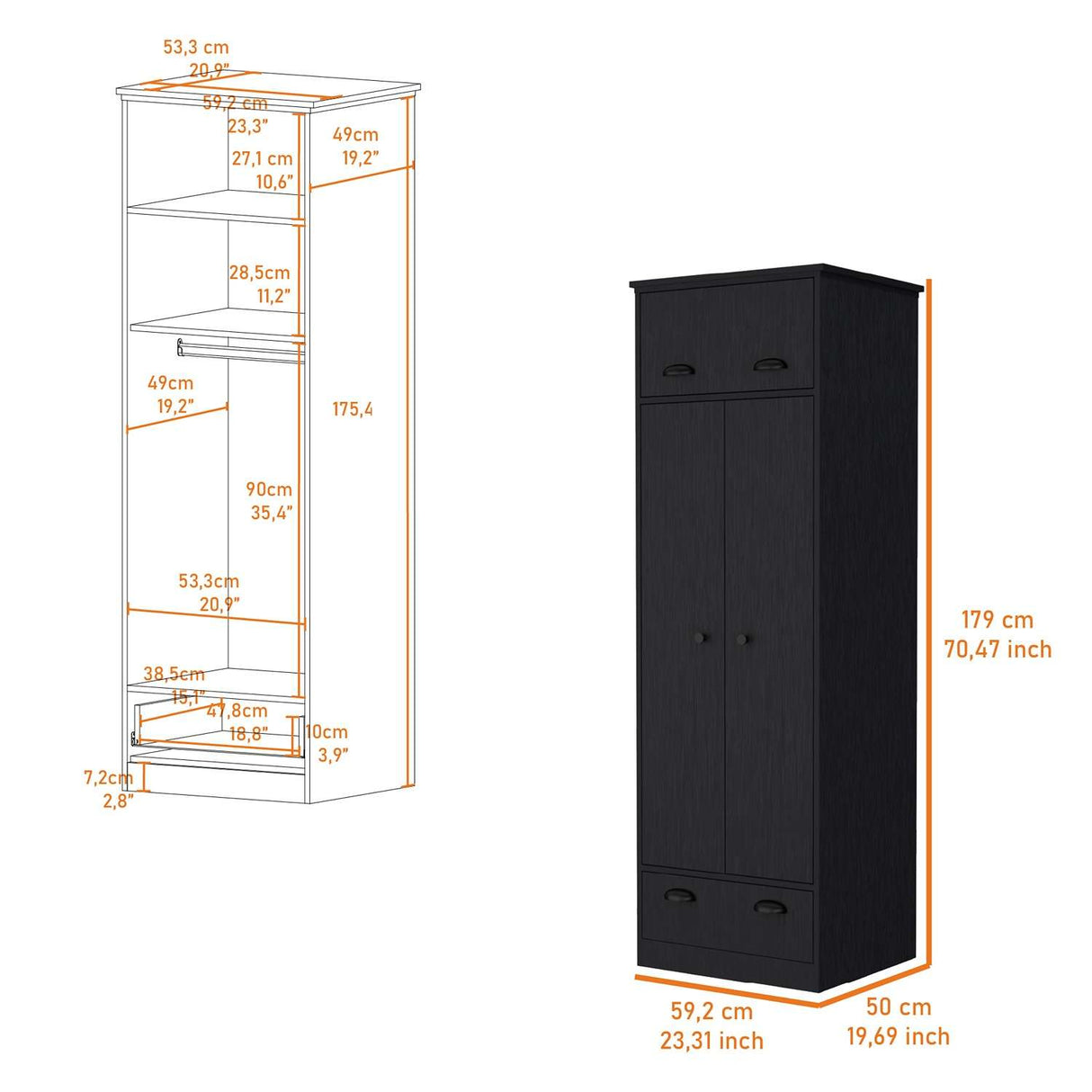 Closet Wengue 59x179cm con 2 Cajones con 1 Entrepaños - Closets | Bylmo