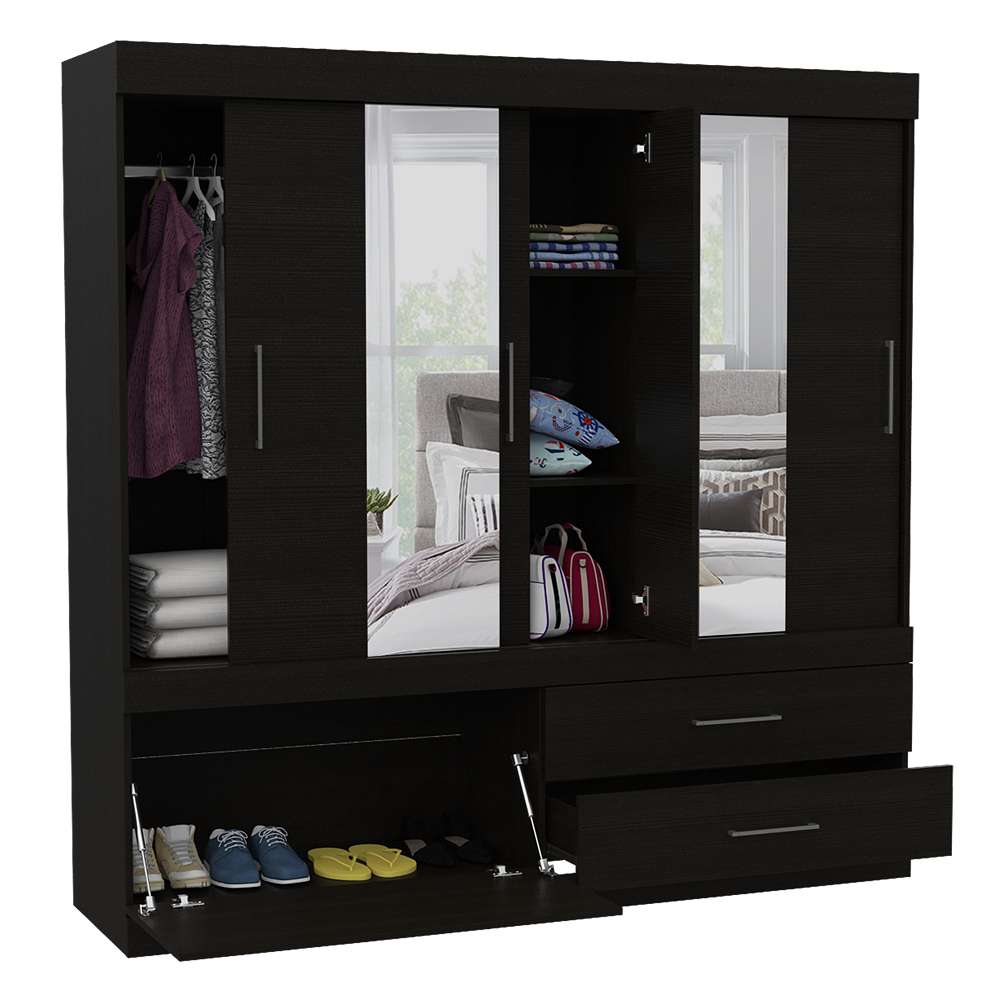 Closet Portofino Wengue 180 cm con Espejo, Cinco Puertas y Dos Cajones - Closets | Bylmo