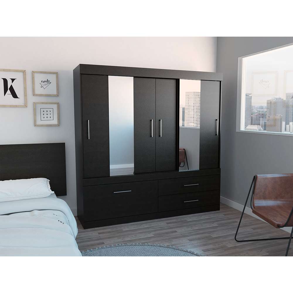 Closet Portofino Wengue 180 cm con Espejo, Cinco Puertas y Dos Cajones - Closets | Bylmo