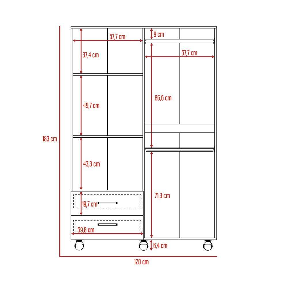 Closet River Blanco 120 cm con Cuatro Puertas y Dos Cajones - Closets | Bylmo