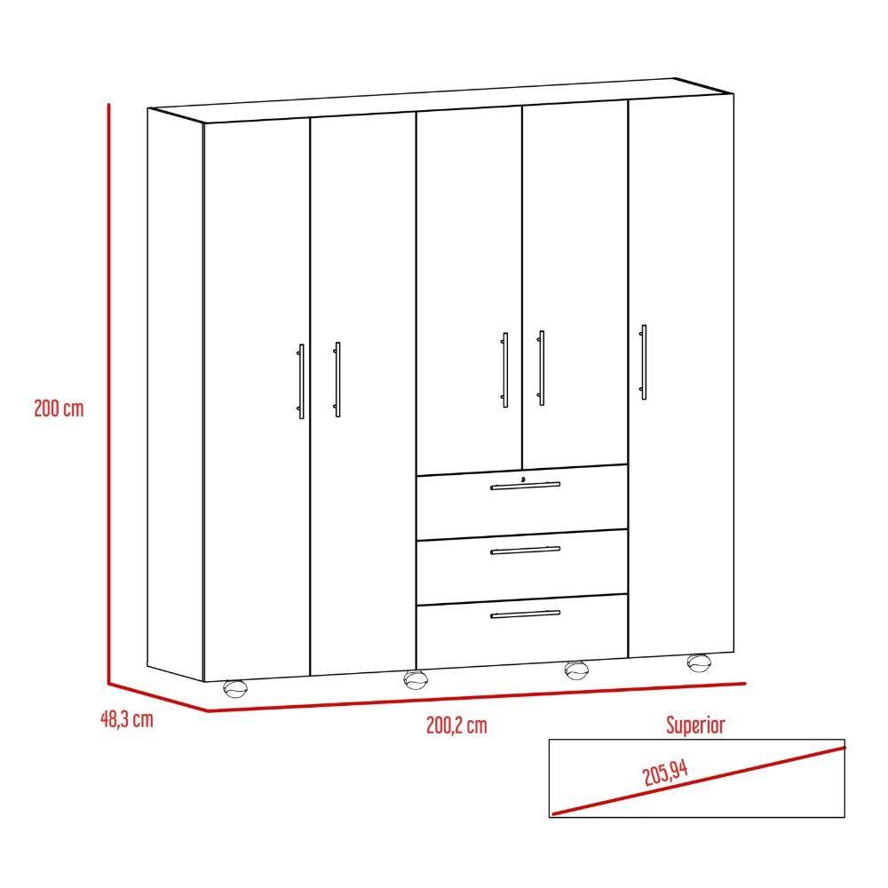 Combo Closet y Silla Bar Serrat Rovere 200 cm con Cinco Puertas y Tres Cajones - Closets | Bylmo