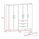 Combo Closet y Silla Bar Serrat Rovere 200 cm con Cinco Puertas y Tres Cajones - Closets | Bylmo