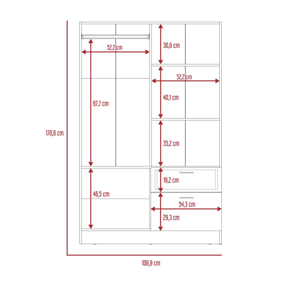 Closet Vaupés Coñac 108 cm con Cinco Puertas y Un Cajón - Closets | Bylmo