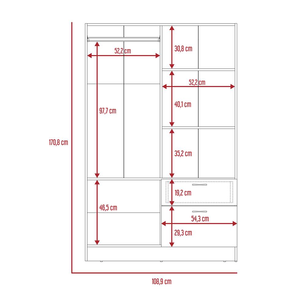 Closet Vaupés Duna y Blanco 108 cm con Cinco Puertas y Un Cajón - Closets | Bylmo