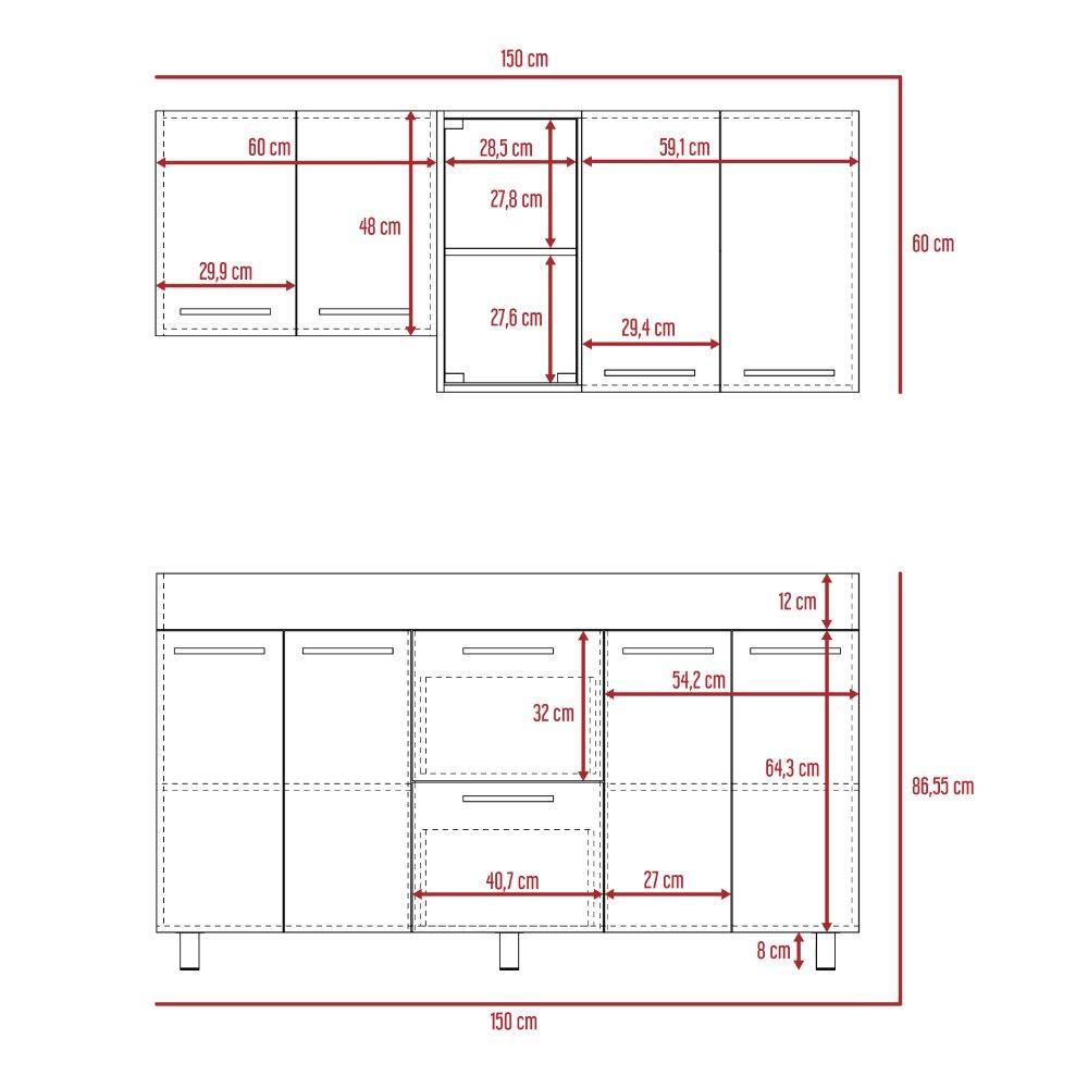 Cocina Luna Expreso 150 cm Derecho con Mesón - Cocinas | Bylmo