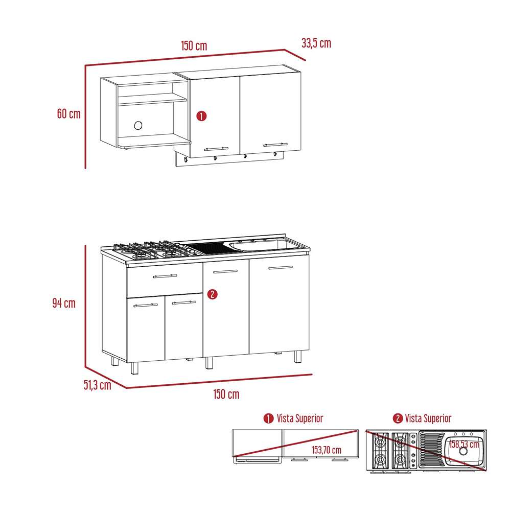 Cocina Alani Rovere 150 cm Derecha con Mesón - Cocinas | Bylmo