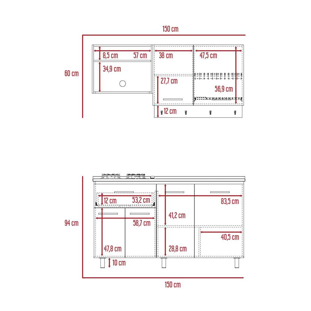 Cocina Alani Rovere 150 cm Derecha con Mesón - Cocinas | Bylmo