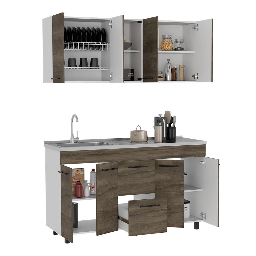 Cocina Boston Bellota y Blanco 150 cm Izquierda con Mesón - Cocinas | Bylmo